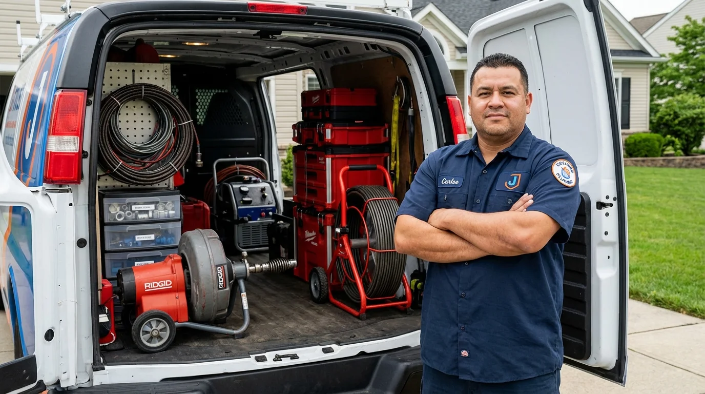 Professional drain cleaning equipment and Johns Plumbing LLC plumber in Audubon