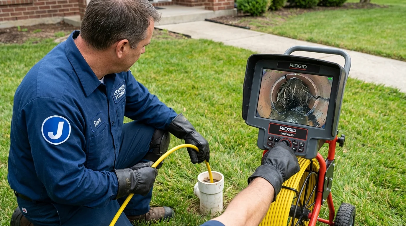 Sewer camera inspection being performed by Johns Plumbing LLC in Audubon