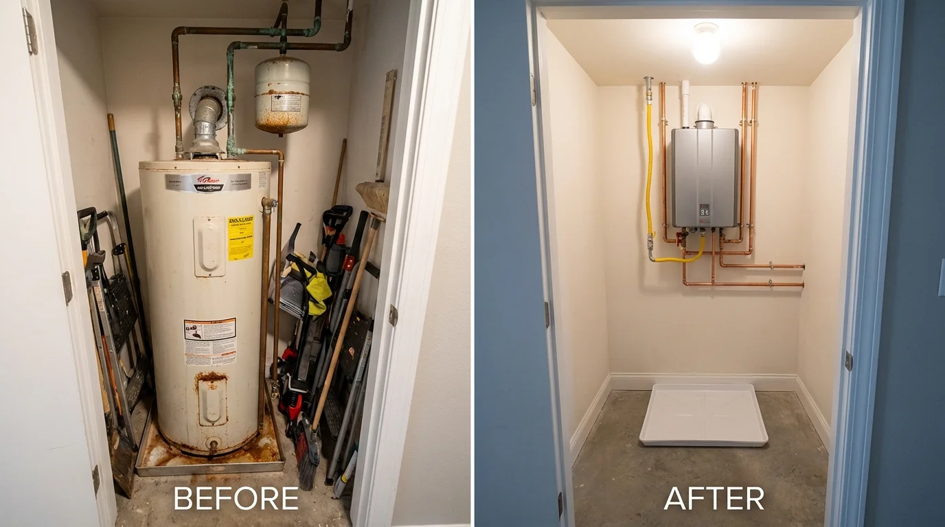 Tank water heater versus wall-mounted tankless unit comparison for Audubon, NJ homeowners