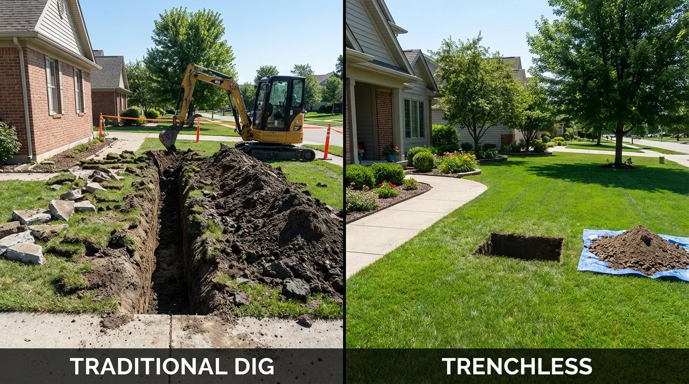 Trenchless sewer repair with minimal yard damage versus traditional excavation in Audubon, NJ